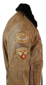 Ανδρικό Μπουφάν Aviator Flying Pilot Bomber Vintage Tan Αφαιρούμενο Μαύρο Γούνινο Γιακά-Καφέ