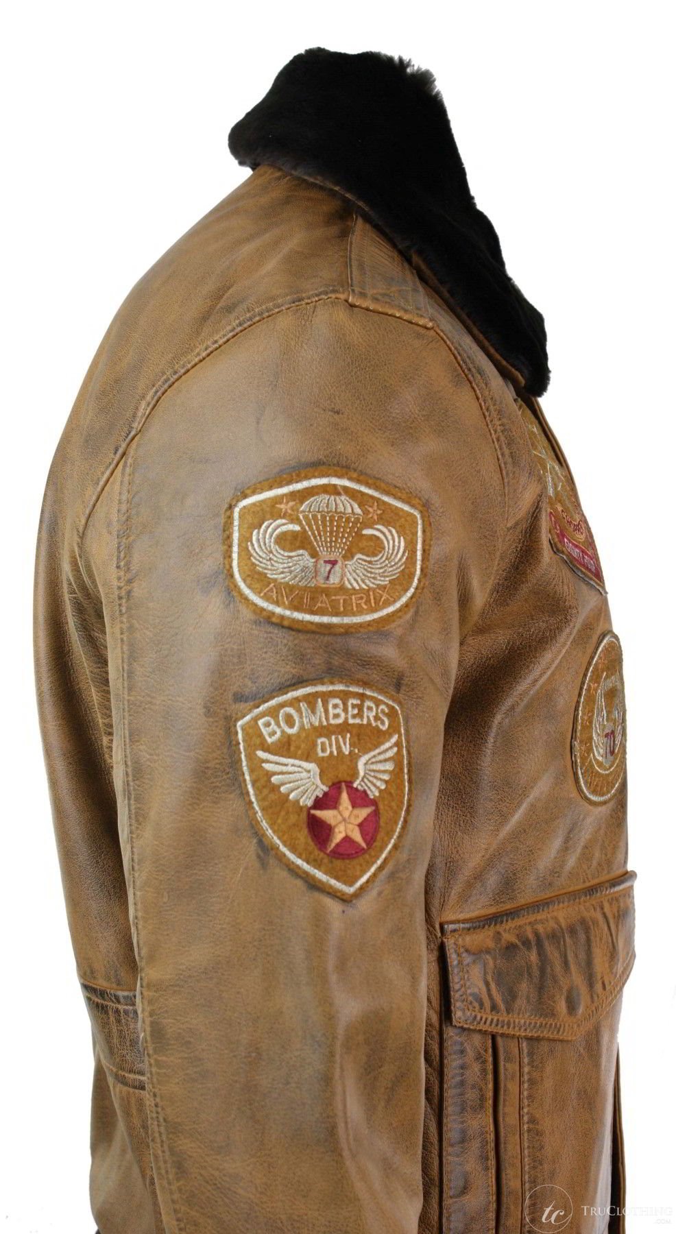 Ανδρικό Μπουφάν Aviator Flying Pilot Bomber Vintage Tan Αφαιρούμενο Μαύρο Γούνινο Γιακά-Καφέ