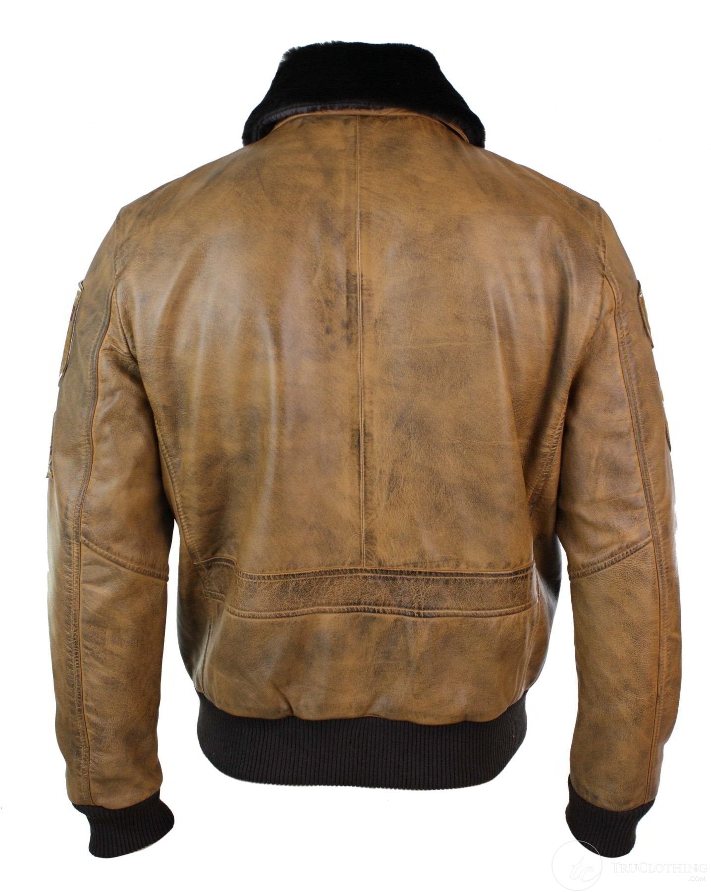 Ανδρικό Μπουφάν Aviator Flying Pilot Bomber Vintage Tan Αφαιρούμενο Μαύρο Γούνινο Γιακά-Καφέ