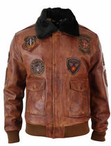 Ανδρικό μπουφάν Aviator Flying Pilot Bomber Vintage Tan με αφαιρούμενο μαύρο γούνινο γιακά - Ξύλο Νεβάδα