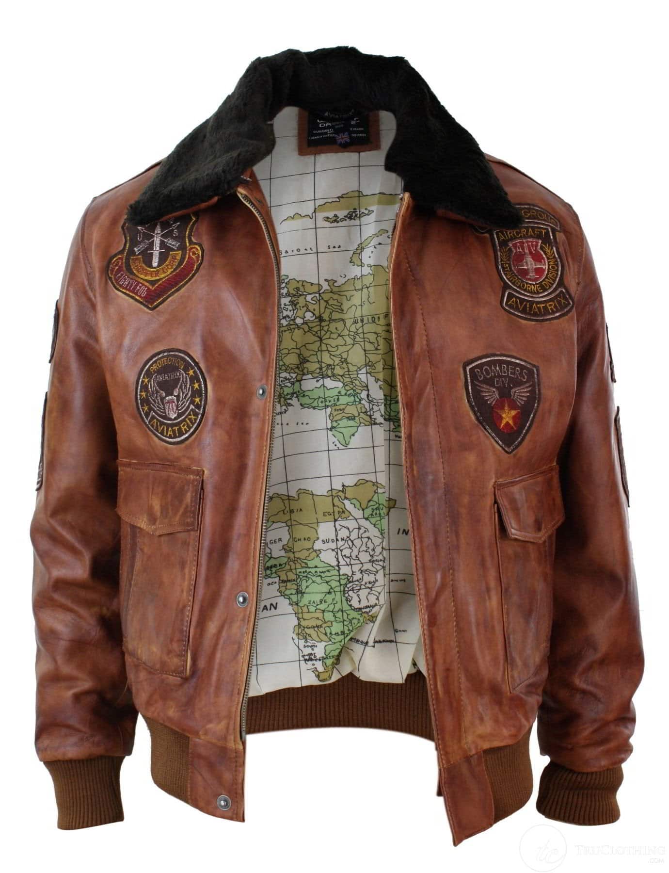 Ανδρικό μπουφάν Aviator Flying Pilot Bomber Vintage Tan με αφαιρούμενο μαύρο γούνινο γιακά - Ξύλο Νεβάδα