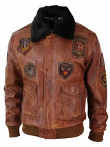 Ανδρικό μπουφάν Aviator Flying Pilot Bomber Vintage Tan με αφαιρούμενο μαύρο γούνινο γιακά - Ξύλο Νεβάδα