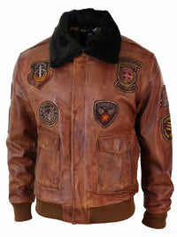 Ανδρικό μπουφάν Aviator Flying Pilot Bomber Vintage Tan με αφαιρούμενο μαύρο γούνινο γιακά - Ξύλο Νεβάδα