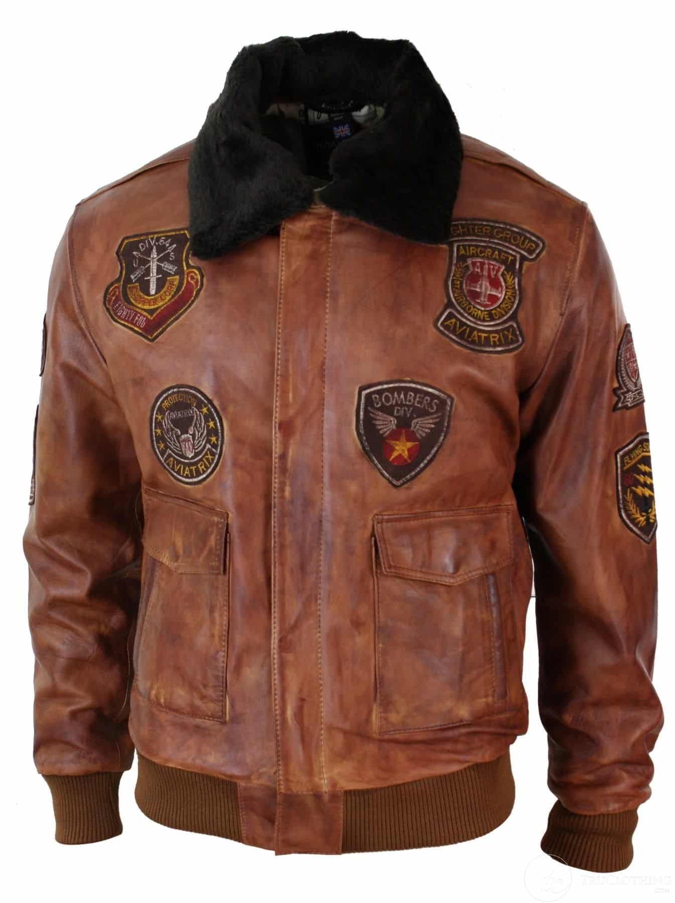 Ανδρικό μπουφάν Aviator Flying Pilot Bomber Vintage Tan με αφαιρούμενο μαύρο γούνινο γιακά - Ξύλο Νεβάδα