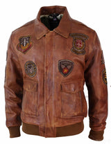 Ανδρικό μπουφάν Aviator Flying Pilot Bomber Vintage Tan με αφαιρούμενο μαύρο γούνινο γιακά - Ξύλο Νεβάδα