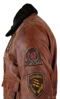 Ανδρικό μπουφάν Aviator Flying Pilot Bomber Vintage Tan με αφαιρούμενο μαύρο γούνινο γιακά - Ξύλο Νεβάδα