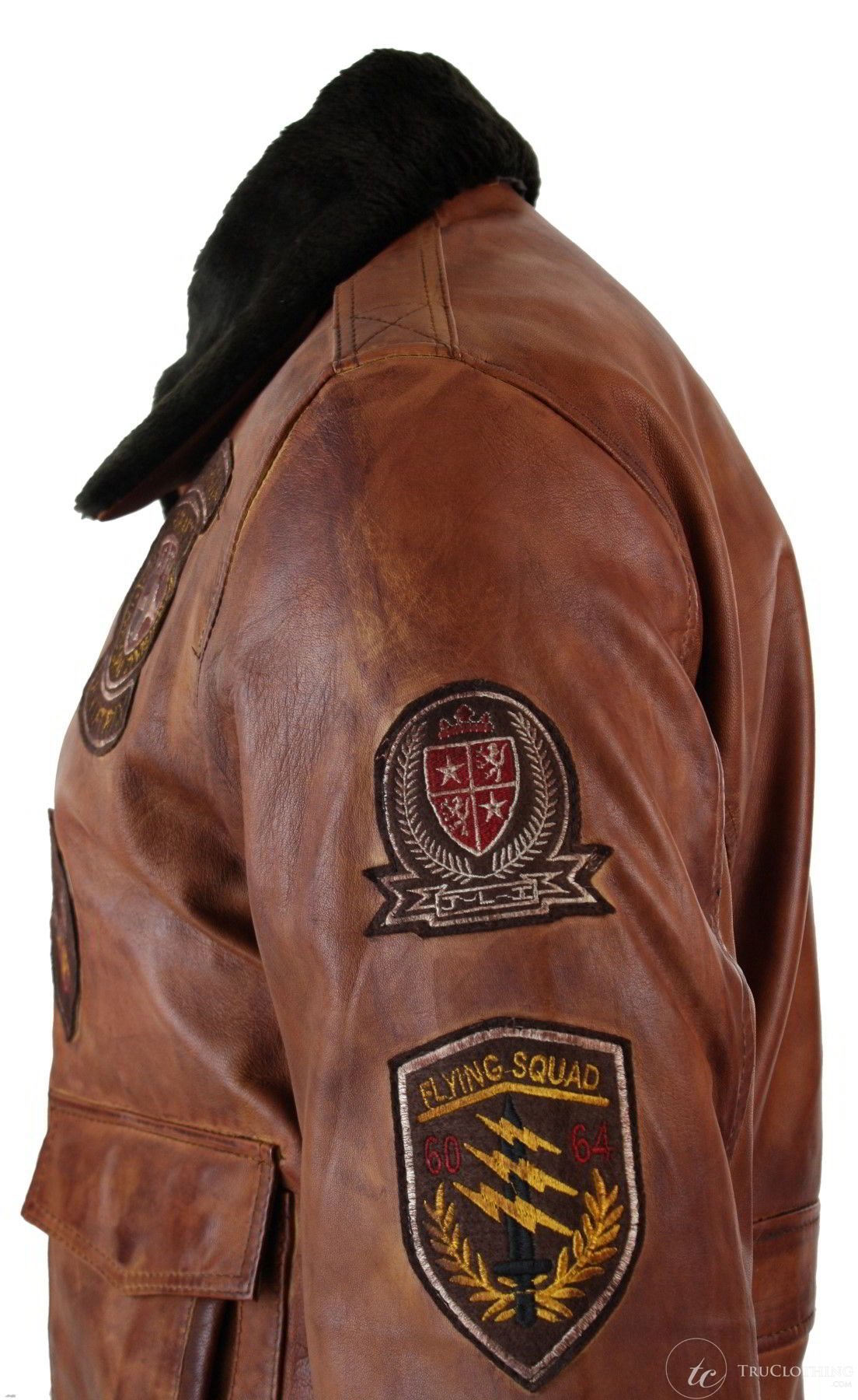 Ανδρικό μπουφάν Aviator Flying Pilot Bomber Vintage Tan με αφαιρούμενο μαύρο γούνινο γιακά - Ξύλο Νεβάδα
