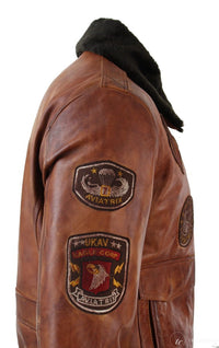 Ανδρικό μπουφάν Aviator Flying Pilot Bomber Vintage Tan με αφαιρούμενο μαύρο γούνινο γιακά - Ξύλο Νεβάδα