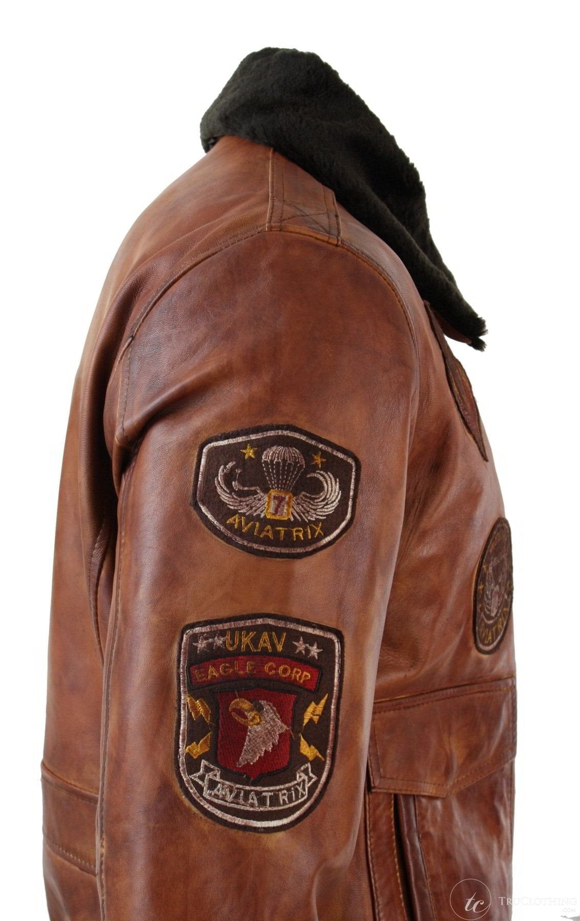 Ανδρικό μπουφάν Aviator Flying Pilot Bomber Vintage Tan με αφαιρούμενο μαύρο γούνινο γιακά - Ξύλο Νεβάδα