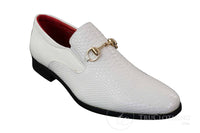 Patron 80058 - Ανδρικά Λευκά Μαύρα Λαμπερά Λουστρίνι Slip On Δερμάτινα Παπούτσια Snake Crocodile με Χρυσή Αγκράφα