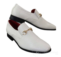 Patron 80058 - Ανδρικά Λευκά Μαύρα Λαμπερά Λουστρίνι Slip On Δερμάτινα Παπούτσια Snake Crocodile με Χρυσή Αγκράφα