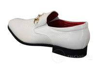 Patron 80058 - Ανδρικά Λευκά Μαύρα Λαμπερά Λουστρίνι Slip On Δερμάτινα Παπούτσια Snake Crocodile με Χρυσή Αγκράφα