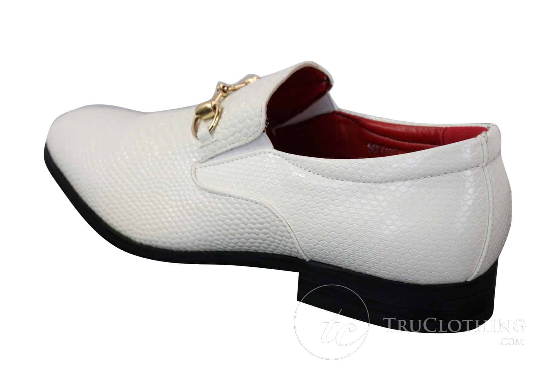 Patron 80058 - Ανδρικά Λευκά Μαύρα Λαμπερά Λουστρίνι Slip On Δερμάτινα Παπούτσια Snake Crocodile με Χρυσή Αγκράφα