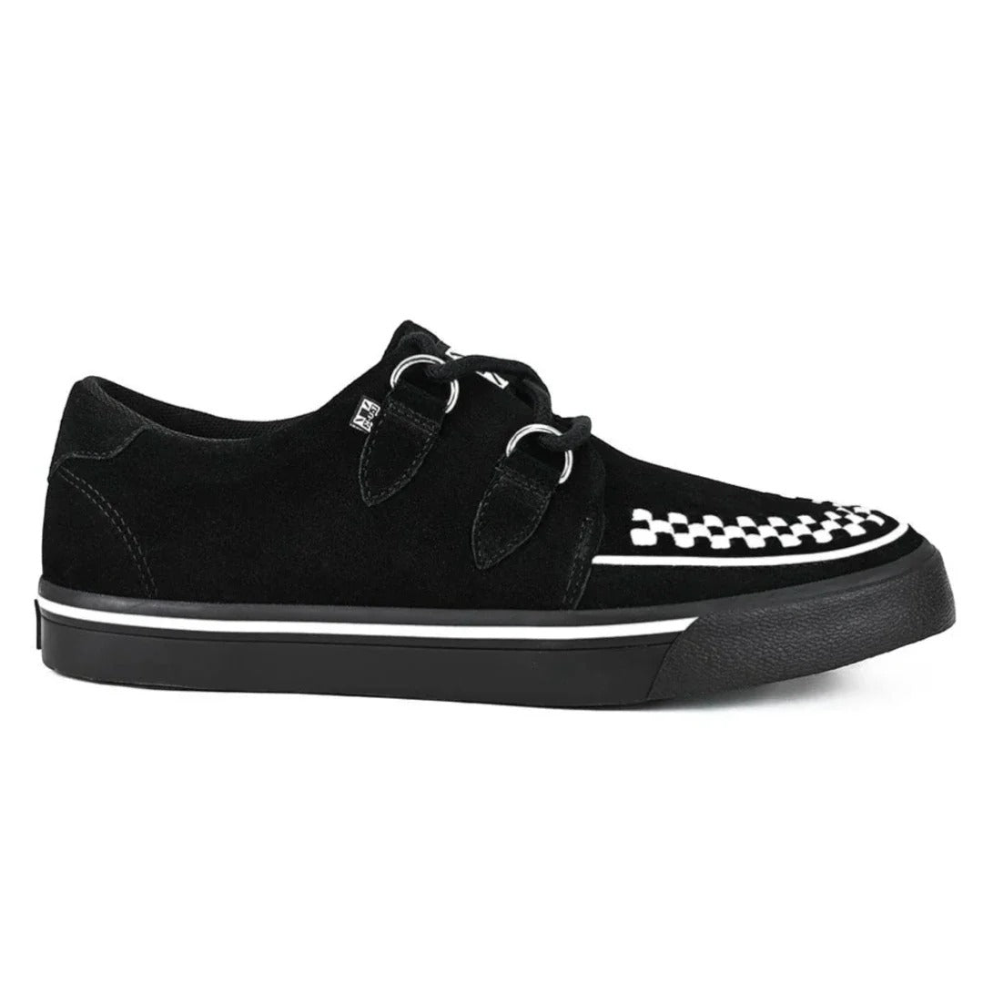 Μυτερό sneaker Creeper, μαύρο, λευκό, σουέτ, πλατφόρμα