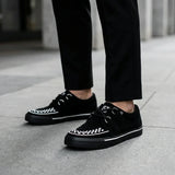 Μυτερό sneaker Creeper, μαύρο, λευκό, σουέτ, πλατφόρμα