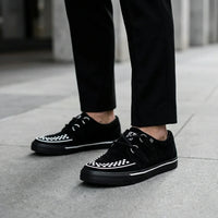 Μυτερό sneaker Creeper, μαύρο, λευκό, σουέτ, πλατφόρμα