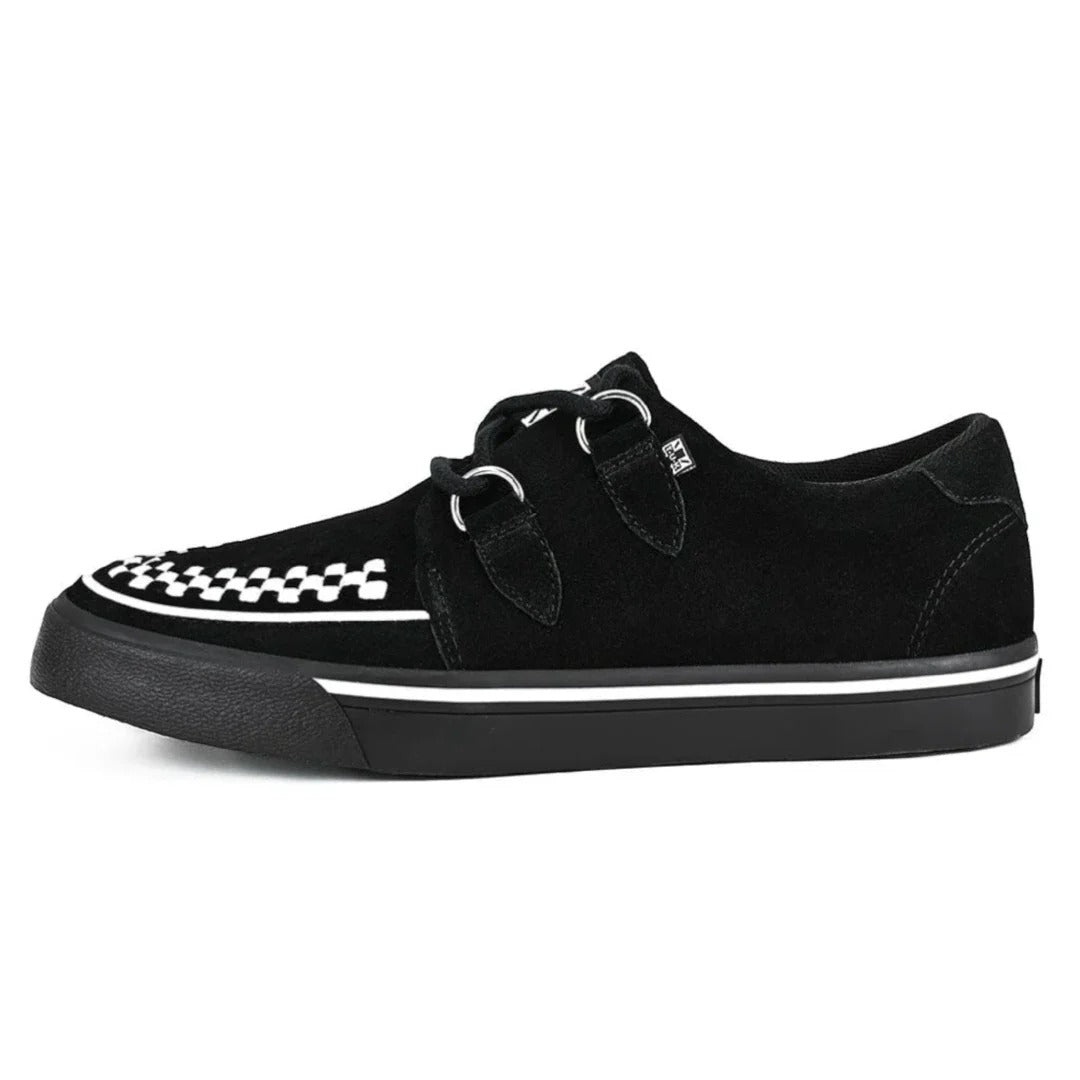 Μυτερό sneaker Creeper, μαύρο, λευκό, σουέτ, πλατφόρμα