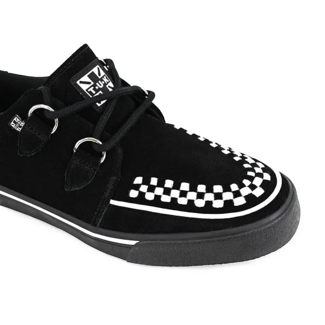 Μυτερό sneaker Creeper, μαύρο, λευκό, σουέτ, πλατφόρμα