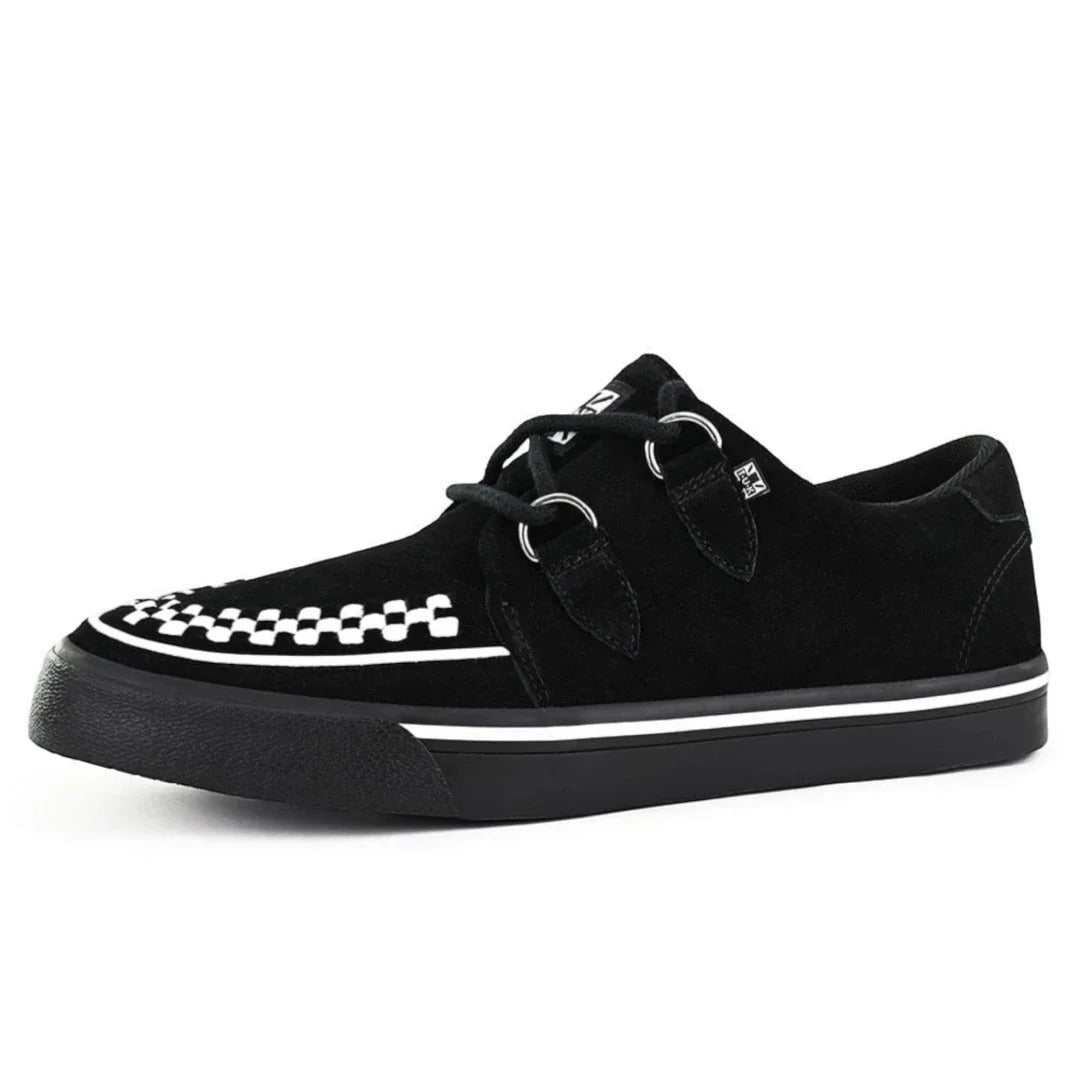 Μυτερό sneaker Creeper, μαύρο, λευκό, σουέτ, πλατφόρμα