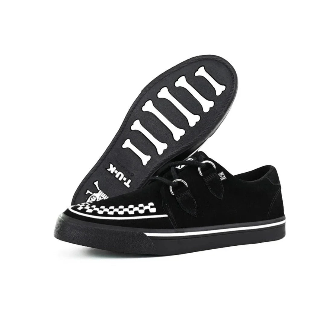 Μυτερό sneaker Creeper, μαύρο, λευκό, σουέτ, πλατφόρμα