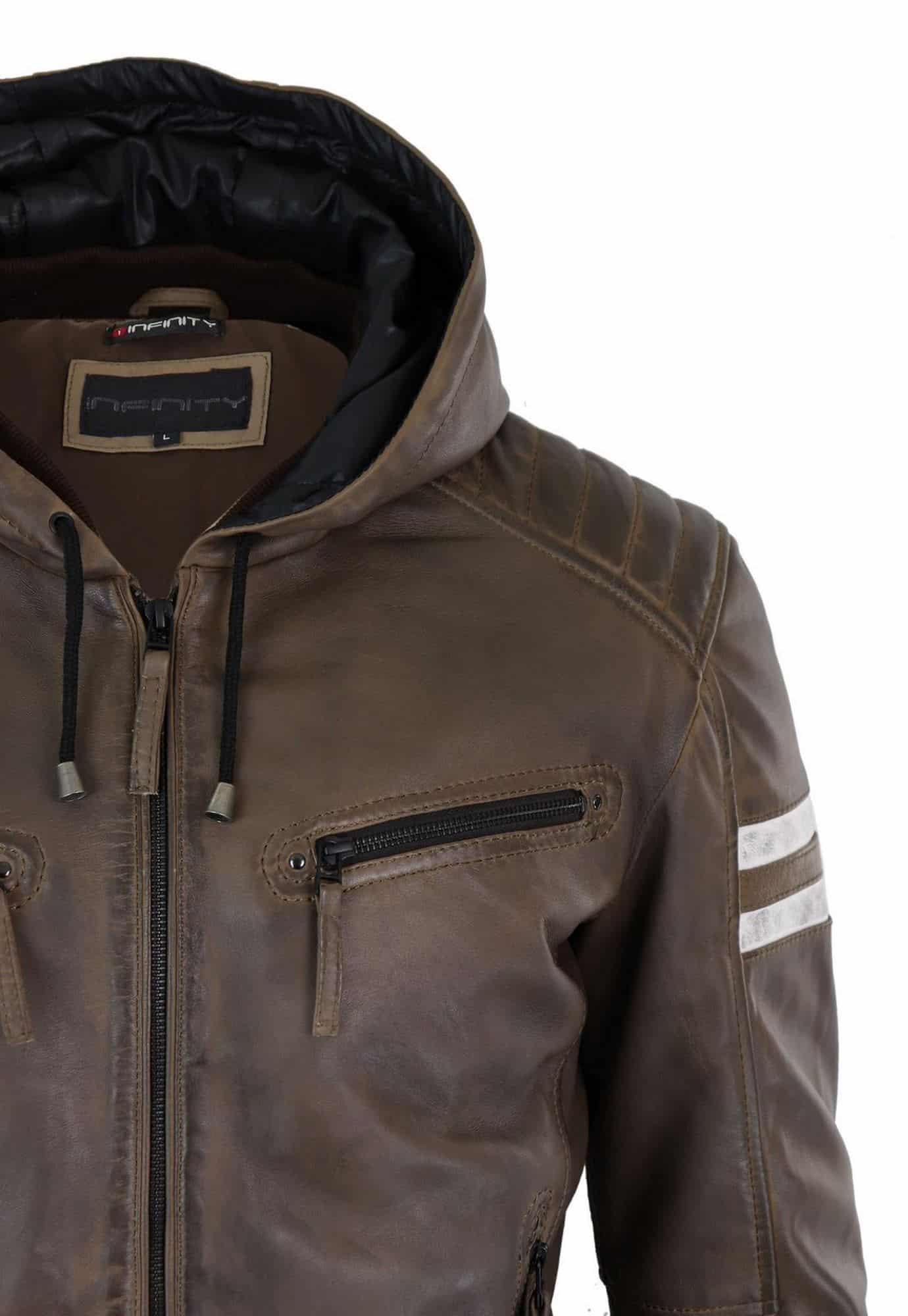 Ανδρικό Bomber Μπουφάν από Γνήσιο Δέρμα με Κουκούλα - Καφέ