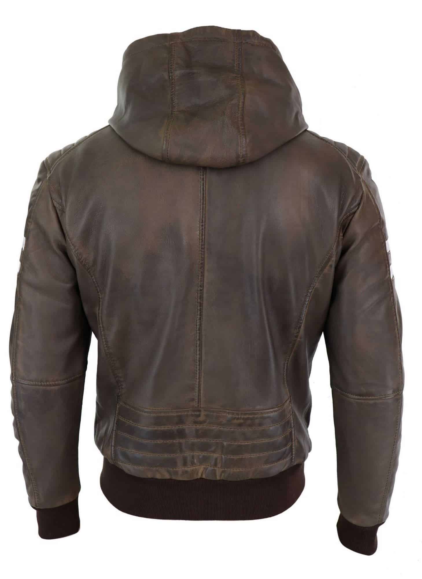 Ανδρικό Bomber Μπουφάν από Γνήσιο Δέρμα με Κουκούλα - Καφέ