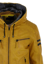 Ανδρικό Bomber Jacket από Γνήσιο Δέρμα με Κουκούλα - Κίτρινο