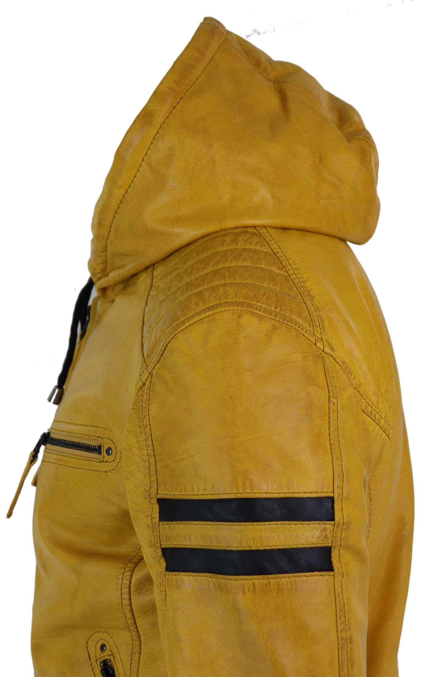 Ανδρικό Bomber Jacket από Γνήσιο Δέρμα με Κουκούλα - Κίτρινο