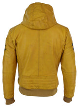 Ανδρικό Bomber Jacket από Γνήσιο Δέρμα με Κουκούλα - Κίτρινο