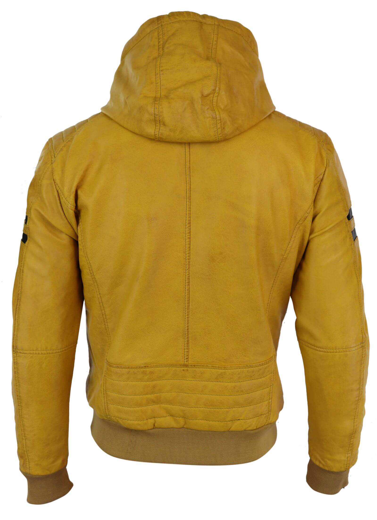 Ανδρικό Bomber Jacket από Γνήσιο Δέρμα με Κουκούλα - Κίτρινο