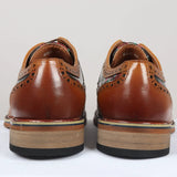 Ross - Ανδρικά Καφέ Δερμάτινα Παπούτσια Brogue με Στάμπα Λουλουδιών και Νεκροκεφαλές