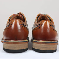 Ross - Ανδρικά Καφέ Δερμάτινα Παπούτσια Brogue με Στάμπα Λουλουδιών και Νεκροκεφαλές