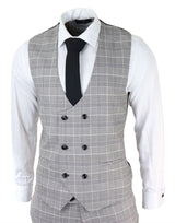 Ανδρικό γκρι ολόσωμο Marc Darcy Prince Of Wales με καρό φόρεμα Ross Office Wedding σε στενή γραμμή, κλασικό