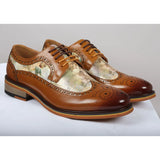 Scott - Ανδρικά Καφέ Δερμάτινα Παπούτσια Brogue με Εμβληματικό Στάμπα