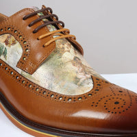 Scott - Ανδρικά Καφέ Δερμάτινα Παπούτσια Brogue με Εμβληματικό Στάμπα