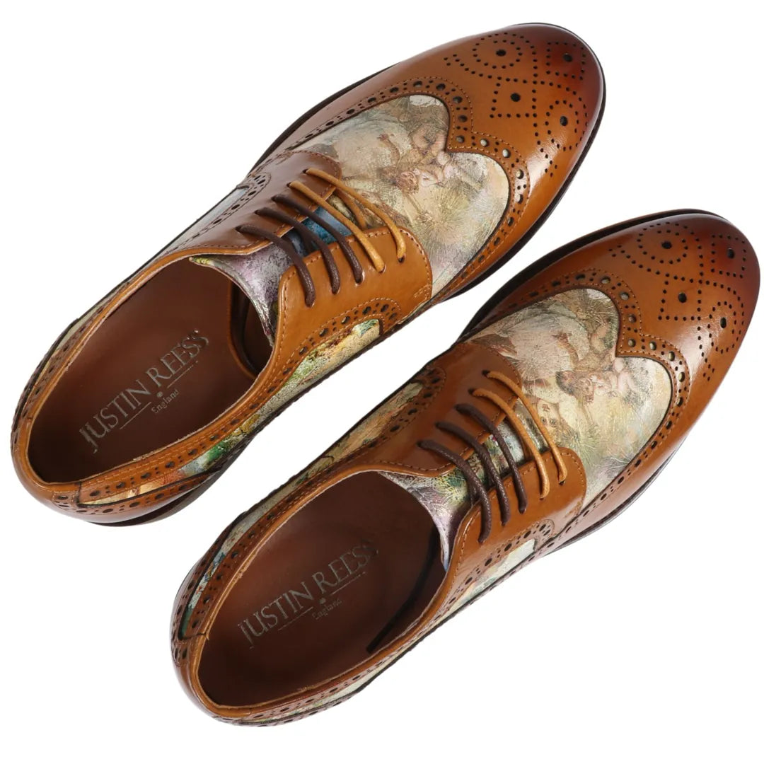 Scott - Ανδρικά Καφέ Δερμάτινα Παπούτσια Brogue με Εμβληματικό Στάμπα