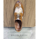 Scott - Ανδρικά Καφέ Δερμάτινα Παπούτσια Brogue με Εμβληματικό Στάμπα