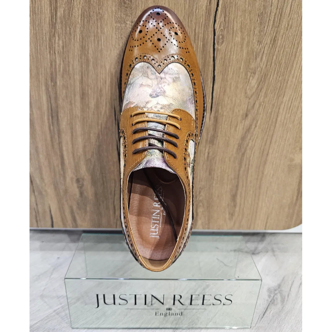 Scott - Ανδρικά Καφέ Δερμάτινα Παπούτσια Brogue με Εμβληματικό Στάμπα