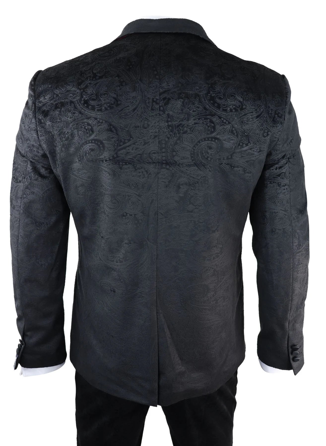 Ανδρικό κοστούμι Marc Darcy Velvet Paisley σε μαύρο χρώμα με 3 κομμάτια και σμόκιν, νυφικό μπουφάν