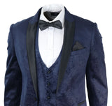Ανδρικό κοστούμι Marc Darcy Velvet Paisley Blue Fit 3 τεμαχίων με σμόκιν και μπουφάν γάμου