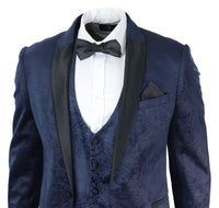 Ανδρικό κοστούμι Marc Darcy Velvet Paisley Blue Fit 3 τεμαχίων με σμόκιν και μπουφάν γάμου
