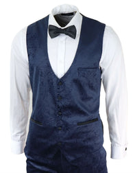 Ανδρικό κοστούμι Marc Darcy Velvet Paisley Blue Fit 3 τεμαχίων με σμόκιν και μπουφάν γάμου