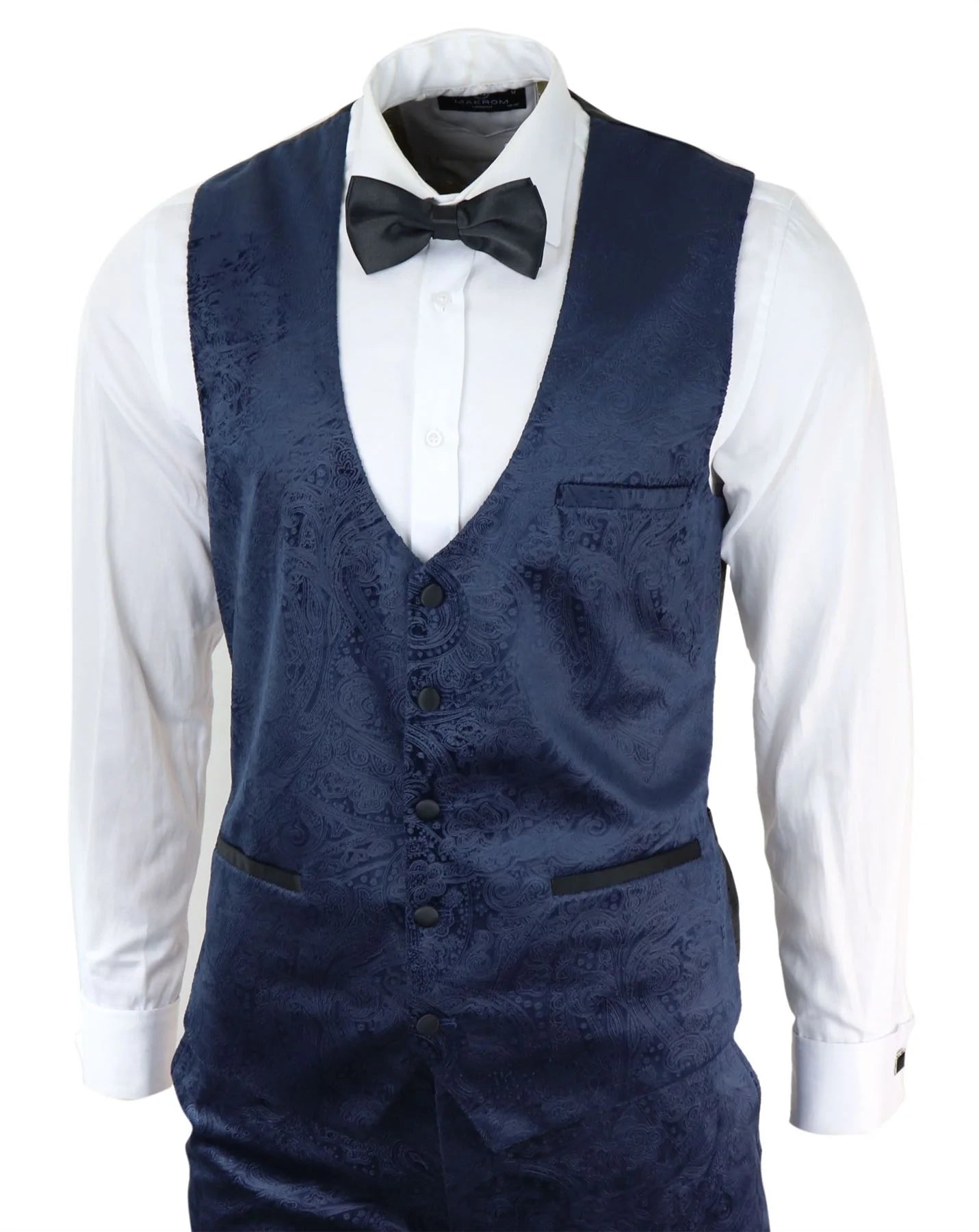 Ανδρικό κοστούμι Marc Darcy Velvet Paisley Blue Fit 3 τεμαχίων με σμόκιν και μπουφάν γάμου