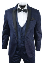 Ανδρικό κοστούμι Marc Darcy Velvet Paisley Blue Fit 3 τεμαχίων με σμόκιν και μπουφάν γάμου