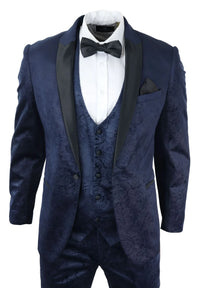 Ανδρικό κοστούμι Marc Darcy Velvet Paisley Blue Fit 3 τεμαχίων με σμόκιν και μπουφάν γάμου