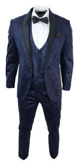 Ανδρικό κοστούμι Marc Darcy Velvet Paisley Blue Fit 3 τεμαχίων με σμόκιν και μπουφάν γάμου