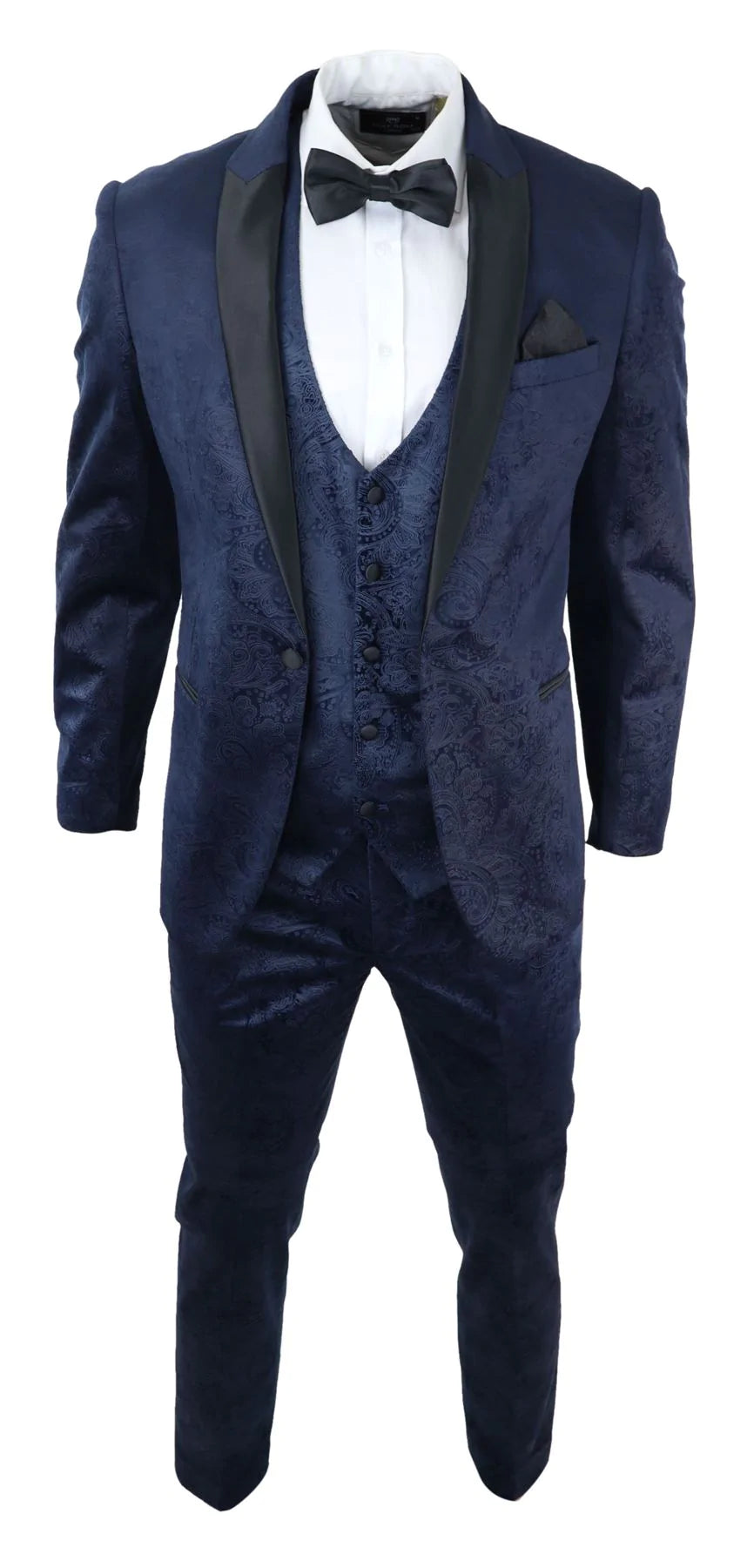 Ανδρικό κοστούμι Marc Darcy Velvet Paisley Blue Fit 3 τεμαχίων με σμόκιν και μπουφάν γάμου