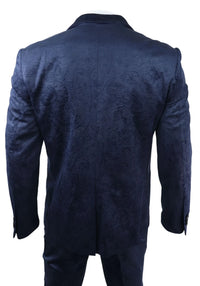 Ανδρικό κοστούμι Marc Darcy Velvet Paisley Blue Fit 3 τεμαχίων με σμόκιν και μπουφάν γάμου