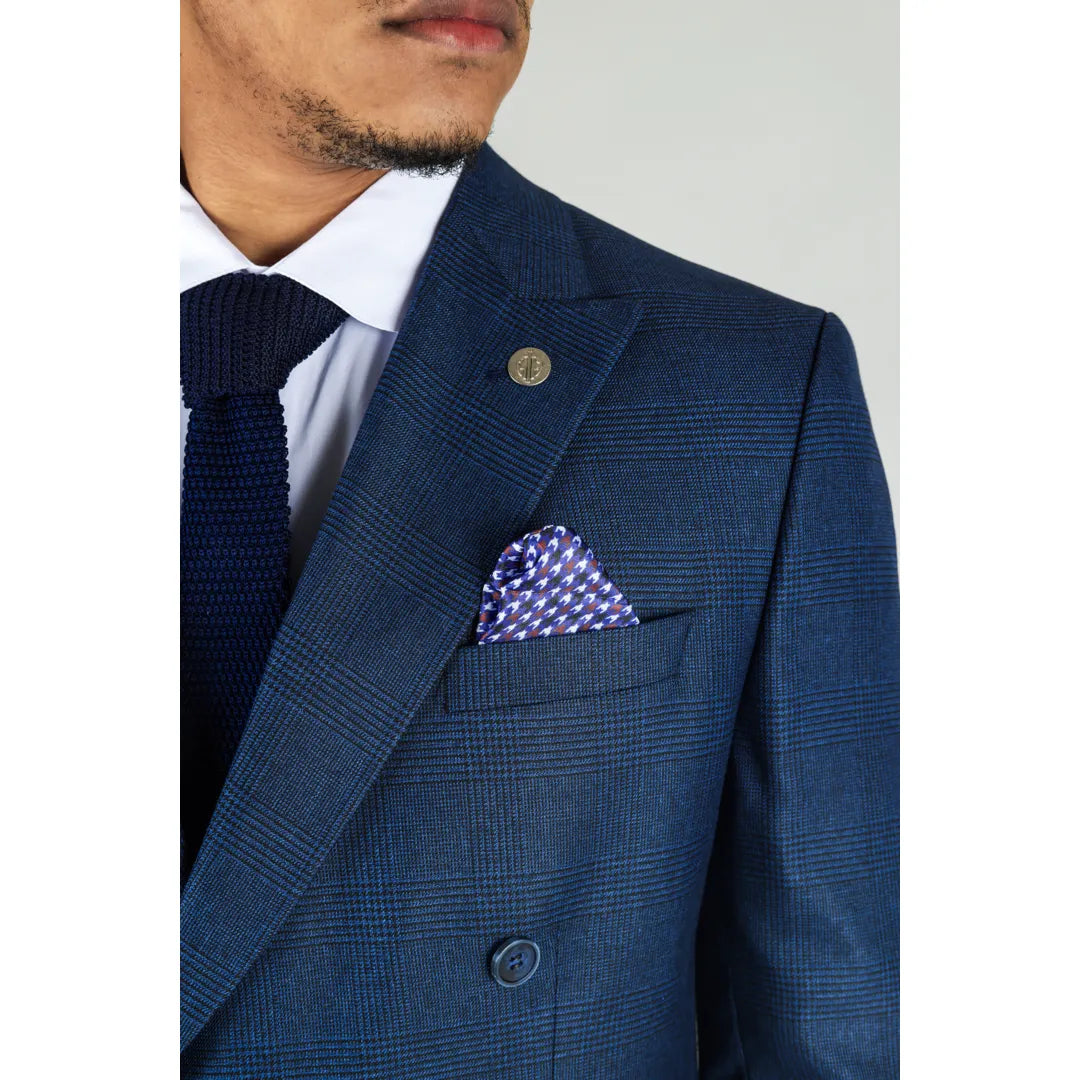 STZ91 - Ανδρικό Μπλε Σταυρωτό Κοστούμι 2 Τεμαχίων