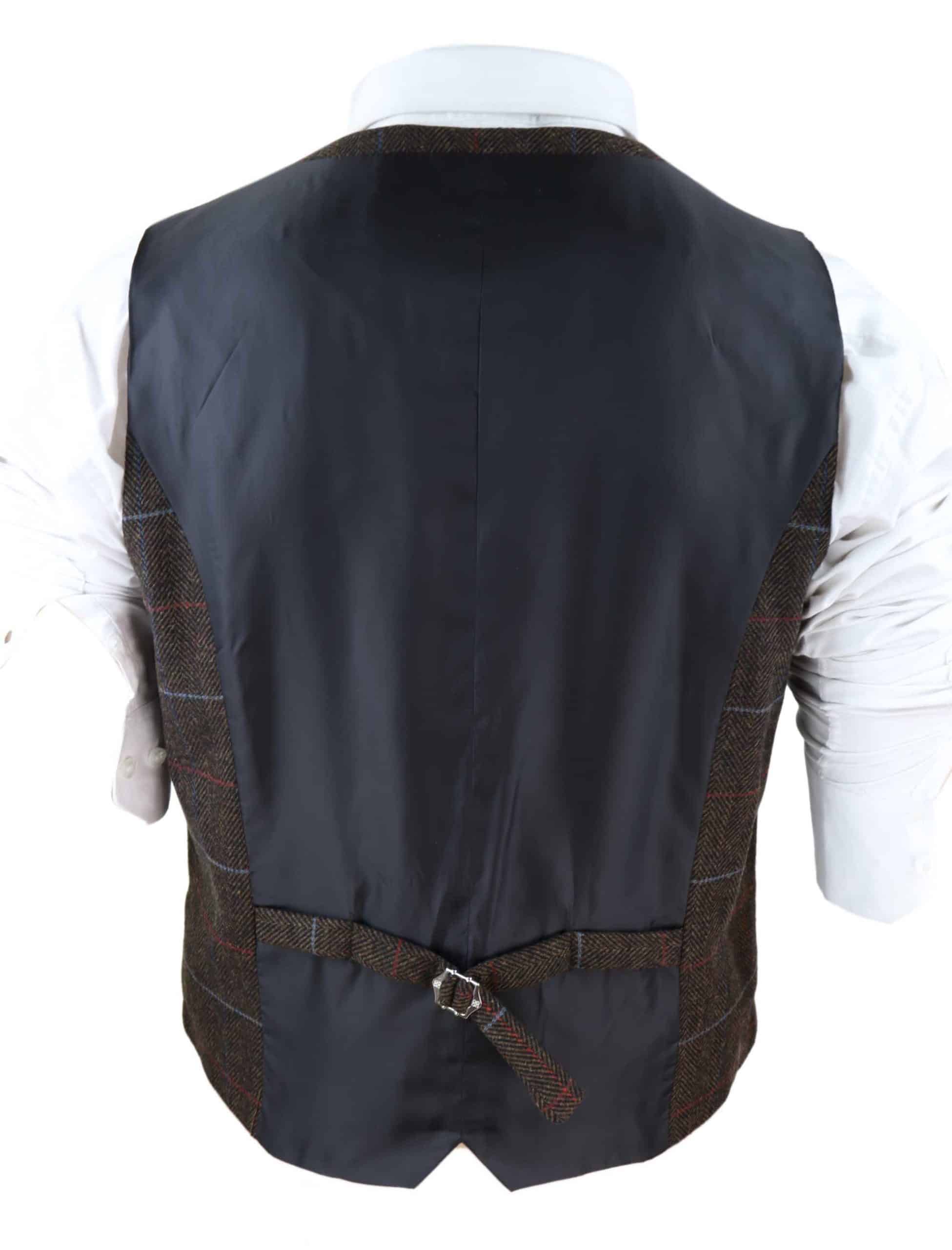 Cavani Tommy - Ανδρικό Καφέ Γιλέκο με Καρό από Τουίντ σε Σχέδιο Ψαροκόκκαλο